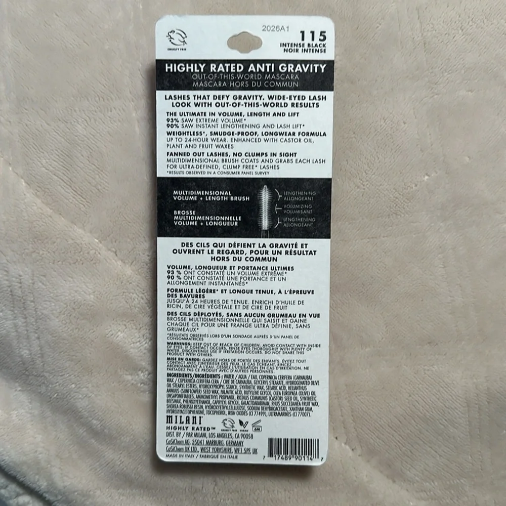 NEW Unopened Milani Highly Rated Anti-Gravity Black Mascara - Picture 3 of 6